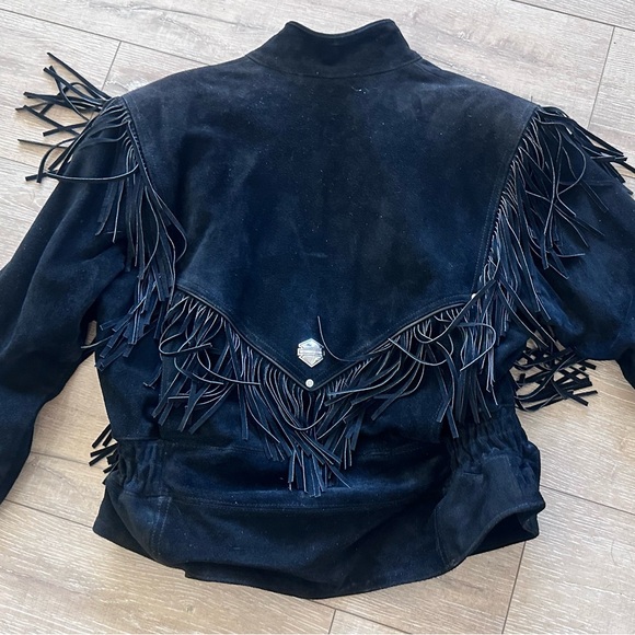 Harley-Davidson Black Leather Jacket with Fringe and Red Lining - Picture 6 of 7